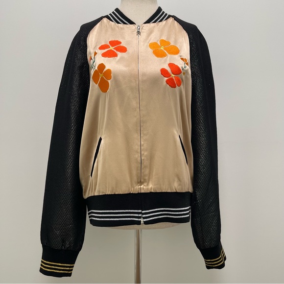 Rodarte Embroidered Flower Bomber Jacket, Black/Gold, X-Small, Small - Picture 2 of 14